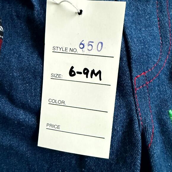 Vintage 90s K.K. Kid's Fashion 3-Piece Overall Set Unisex 6-9M Denim Plaid Bear - Picture 7 of 10